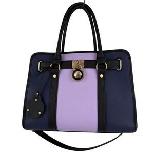 Dasein Two Tone Lavender & Navy Purse Vegan Leather Shoulder Large Tote Bag